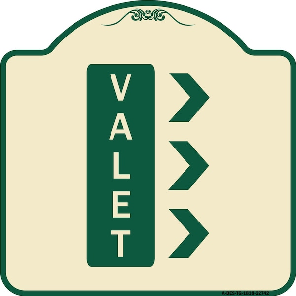 Signmission Designer Series Valet Right Arrow, Tan & Green Heavy-Gauge Aluminum Sign, 18" x 18", TG-1818-22742 A-DES-TG-1818-22742 - main